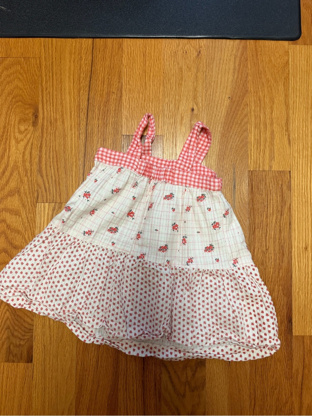 Zara Pink and White Floral Gingham Tiered Dress